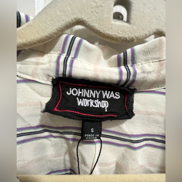 Johnny Was ARIANA BUTTON BACK striped silk shirt with zodiac embroidery size sm - Picture 4 of 16